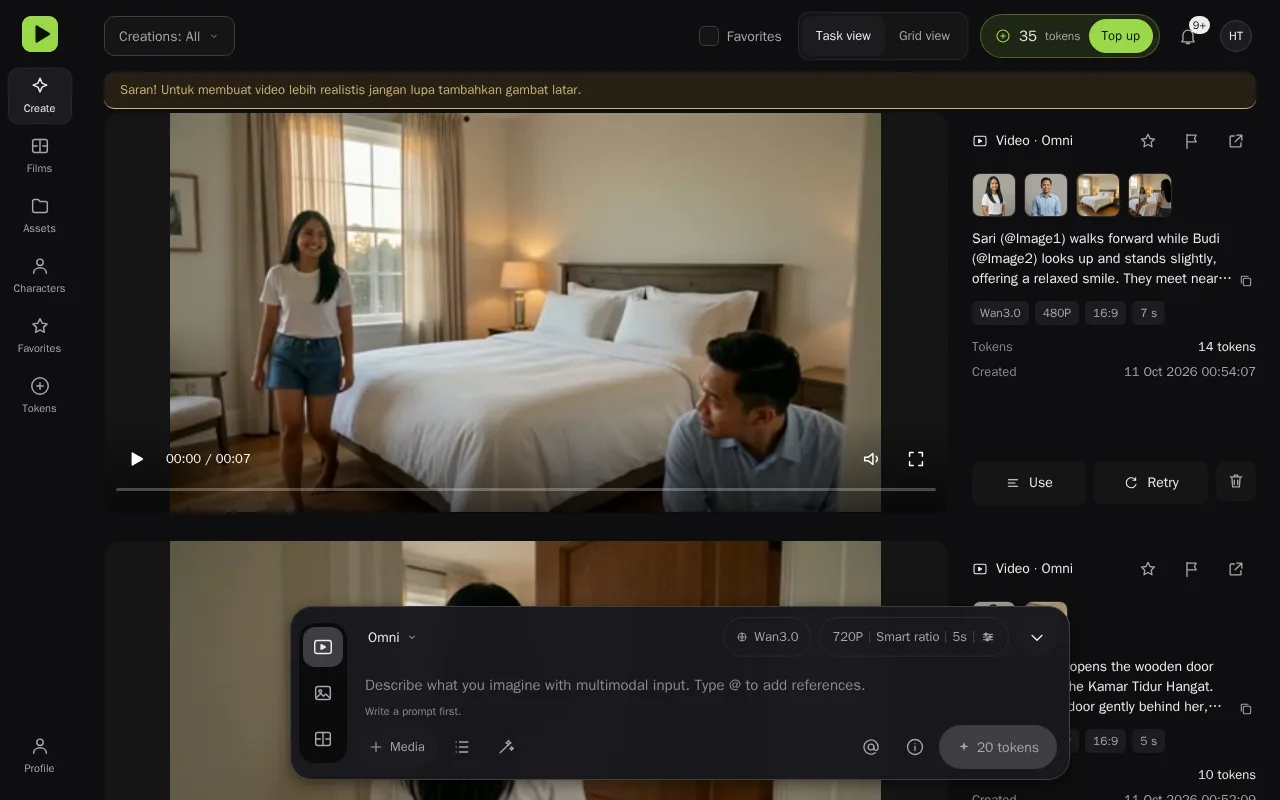 Popover 'Prompt structure help' dari menu Media (Omni).