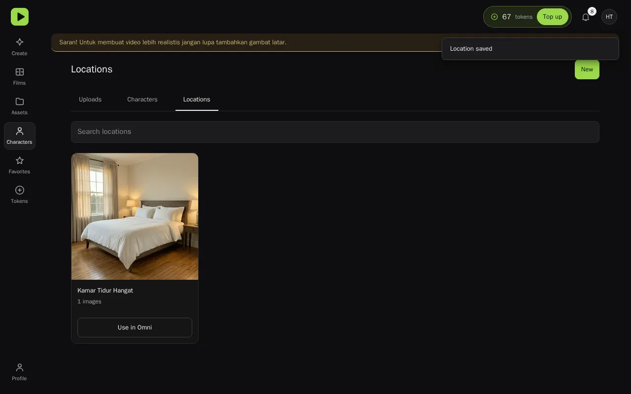Lokasi Kamar Tidur Hangat tersimpan.