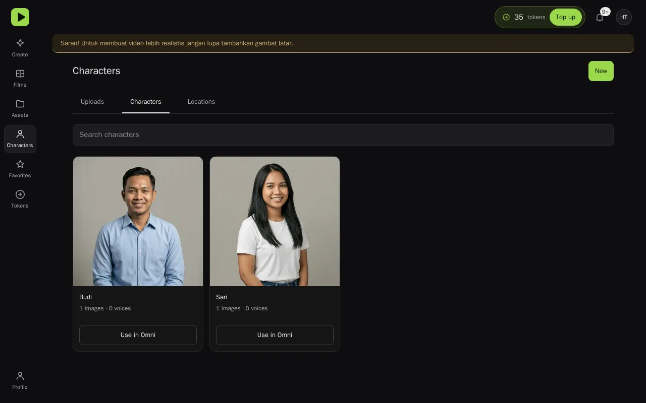 Halaman Characters.