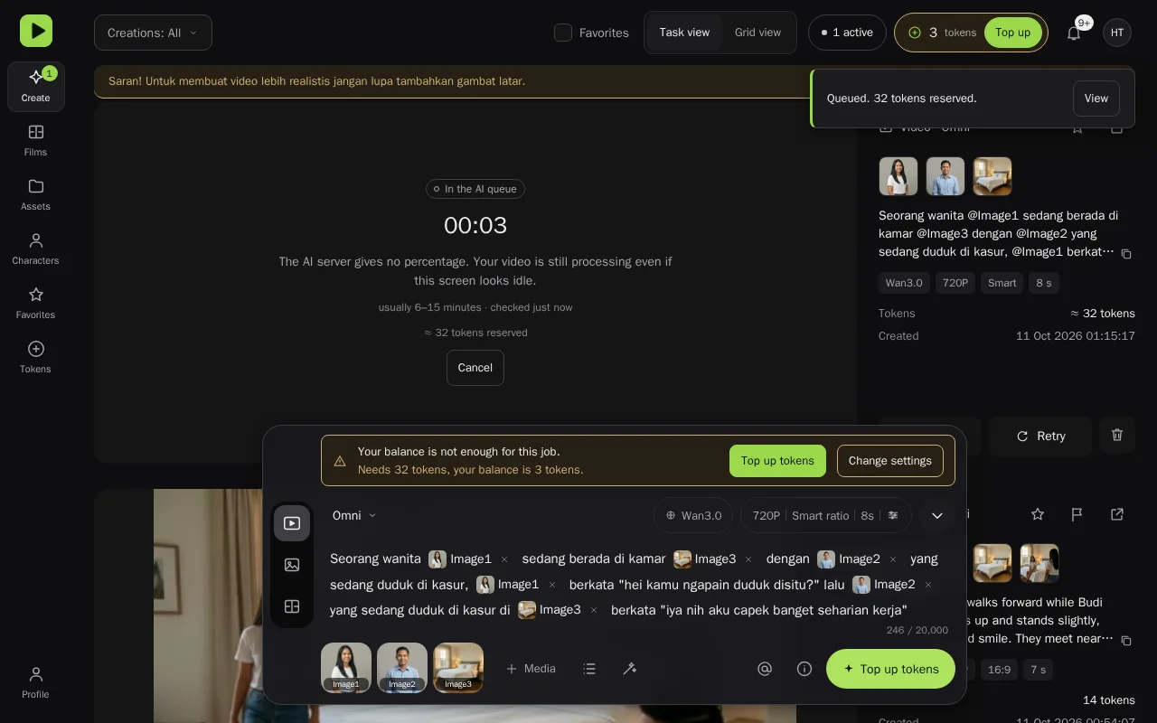 Kartu job saat diproses di feed (antrean/proses).